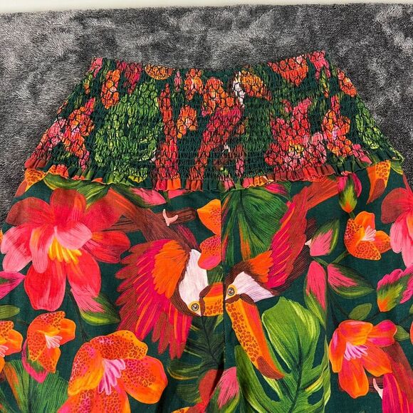 FARM Rio Tropical Toucan Linen Pants High Waisted Pink Green Wide Leg S NWOT - Picture 11 of 13
